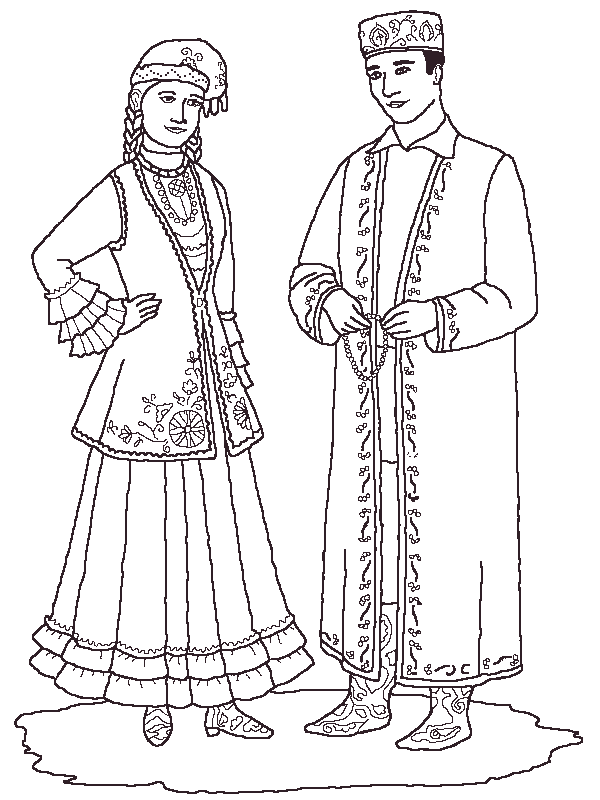 раскраска татарский костюм