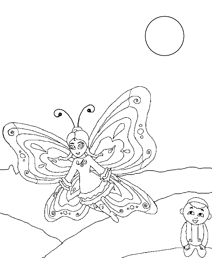 бабочка и ребенок раскраска